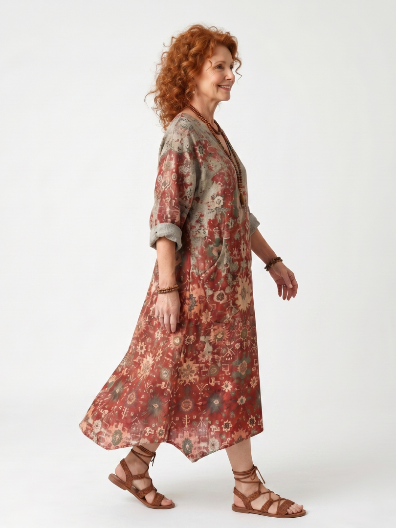 Silvia | Vestido Midi Estampado con Bolsillos