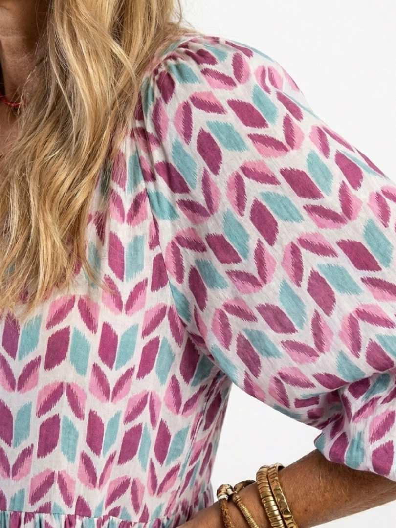 Paloma | Vestido Midi Geométrico con Volantes