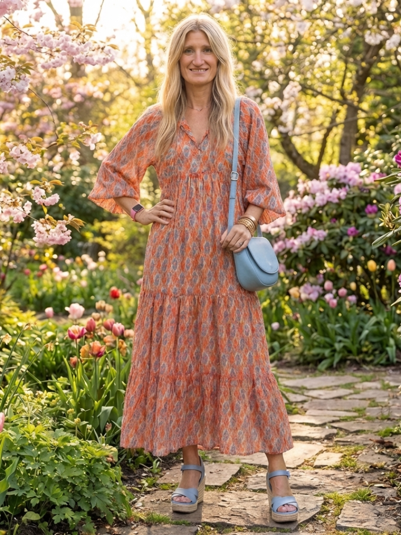 Cloe | Vestido Midi Geométrico con Volantes