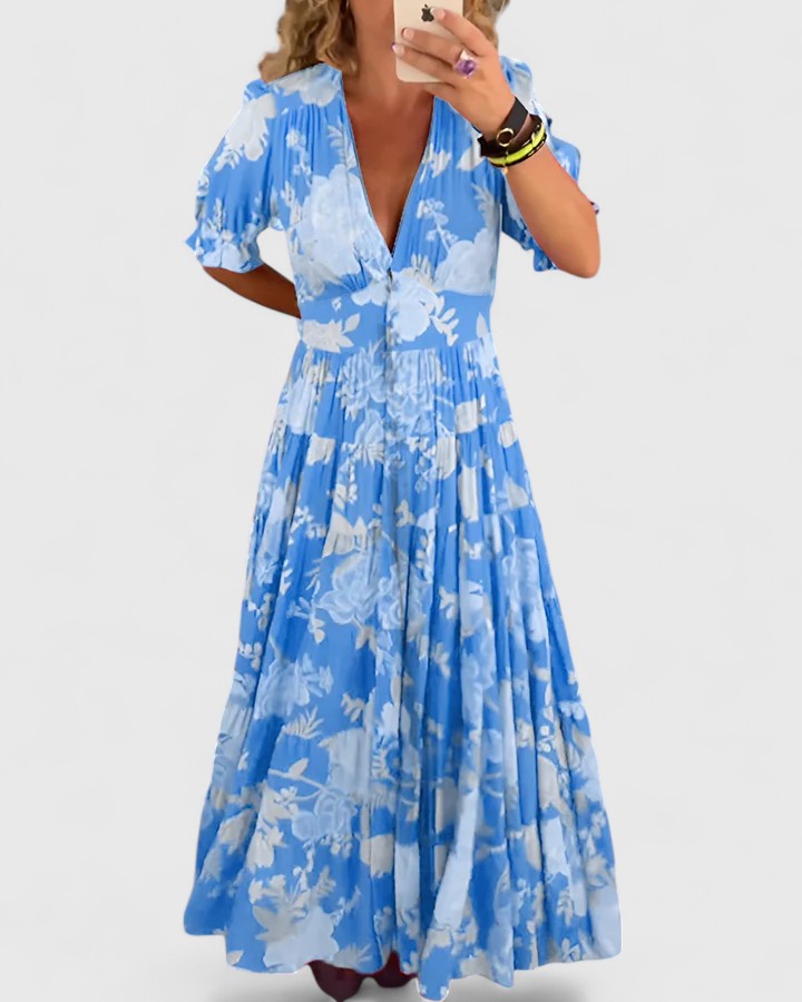 Montse | Vestido floral elegante con escote en pico