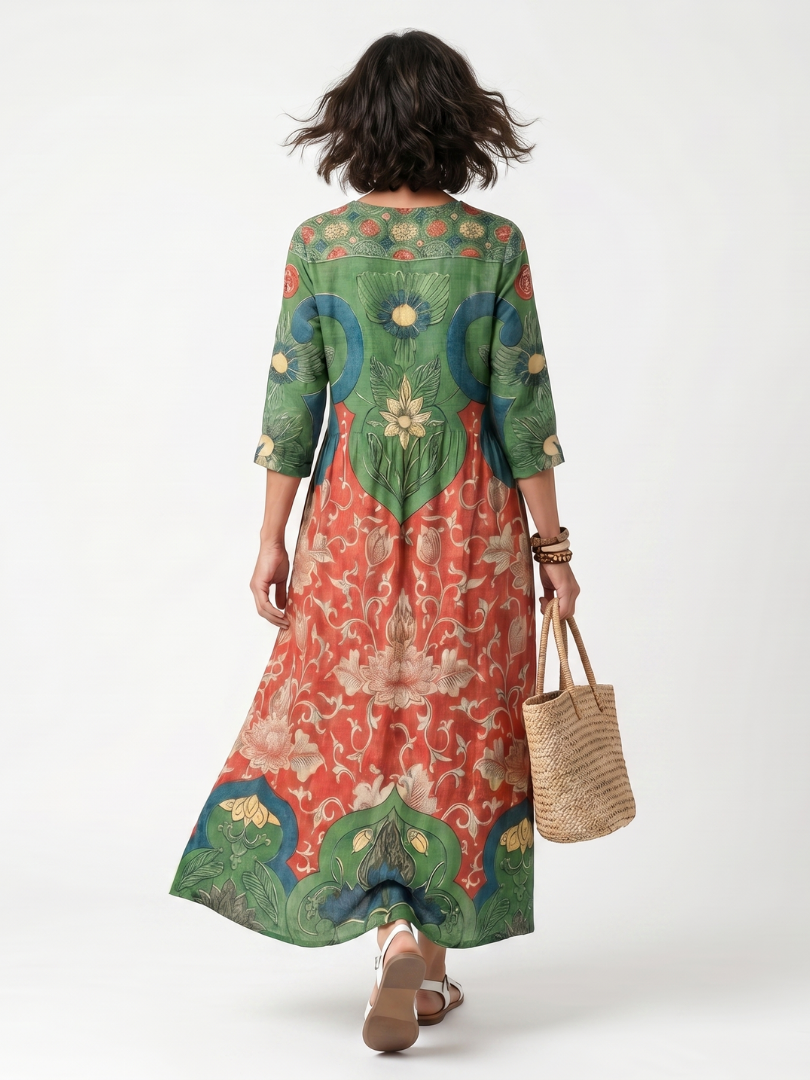 Amelia | Vestido Midi Floral con Cintura Fruncida