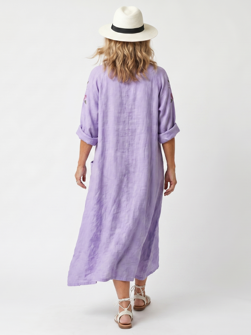 Sandra | Vestido Midi Bordado con Bolsillos