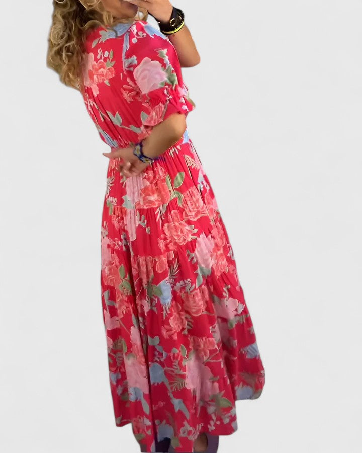 Montse | Vestido floral elegante con escote en pico