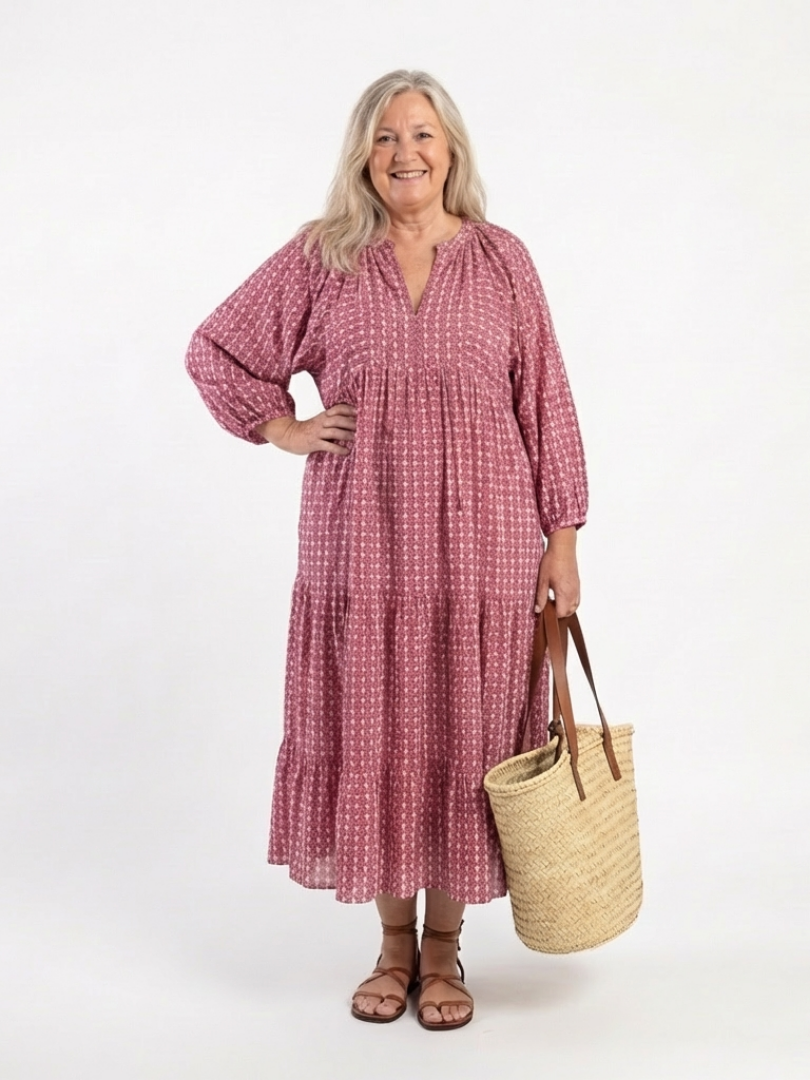Isabel | Vestido Midi Geométrico Anudado