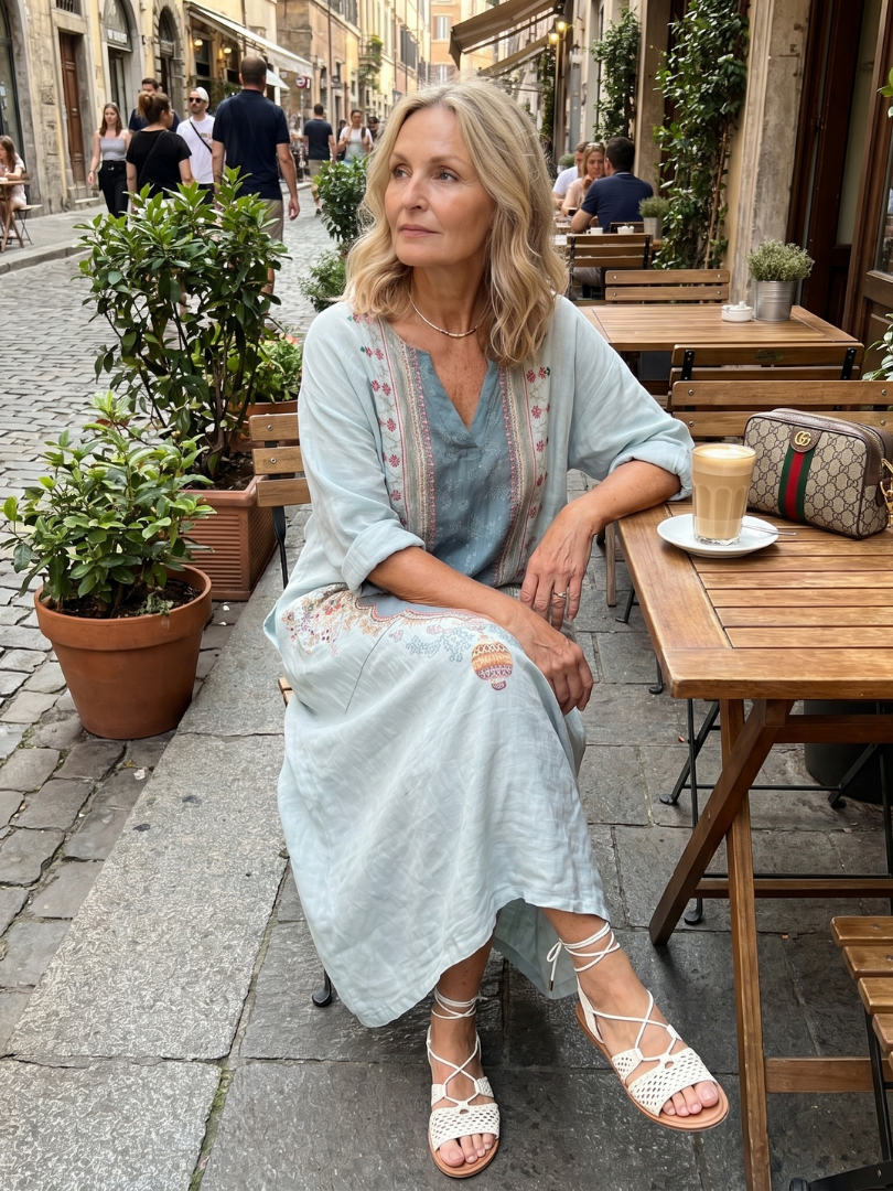 Claudia | Vestido Midi Bordado con Bolsillos