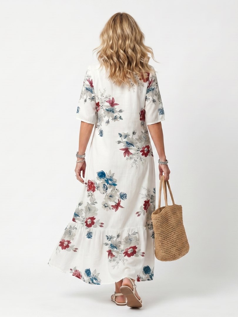 Elena | Vestido Midi Floral con Pompones