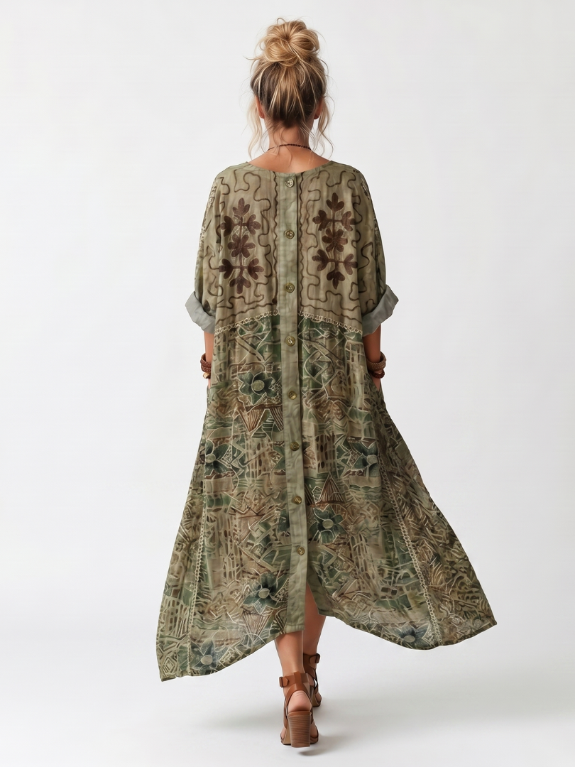 Mónica | Vestido Midi Bordado con Botones