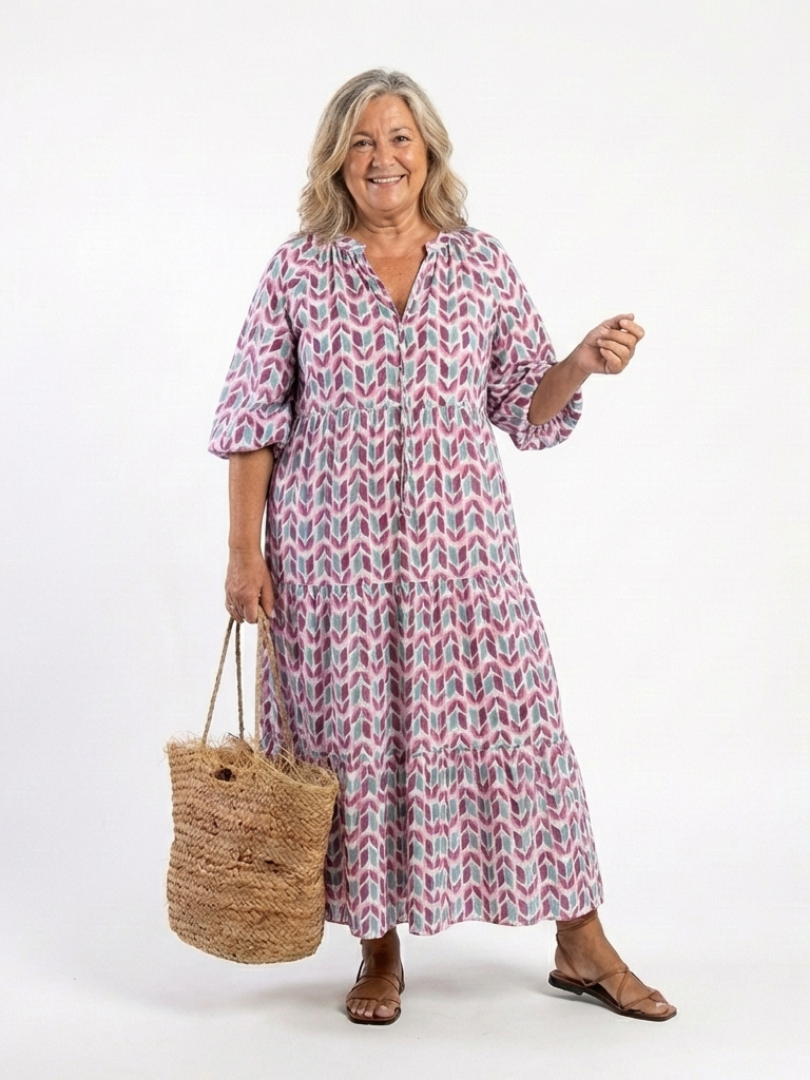 Paloma | Vestido Midi Geométrico con Volantes