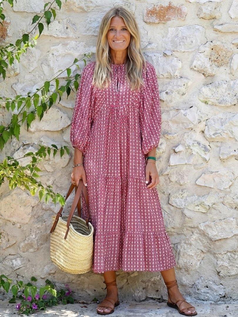 Isabel | Vestido Midi Geométrico Anudado