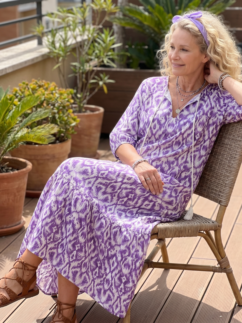 Begoña | Vestido Midi Estampado con Pompones