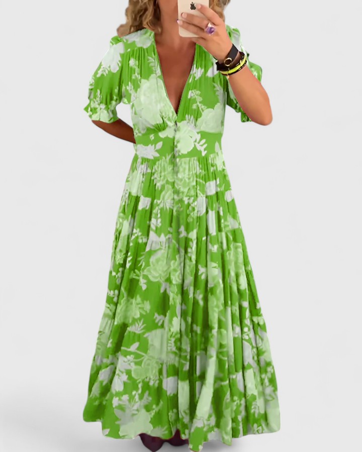 Montse | Vestido floral elegante con escote en pico