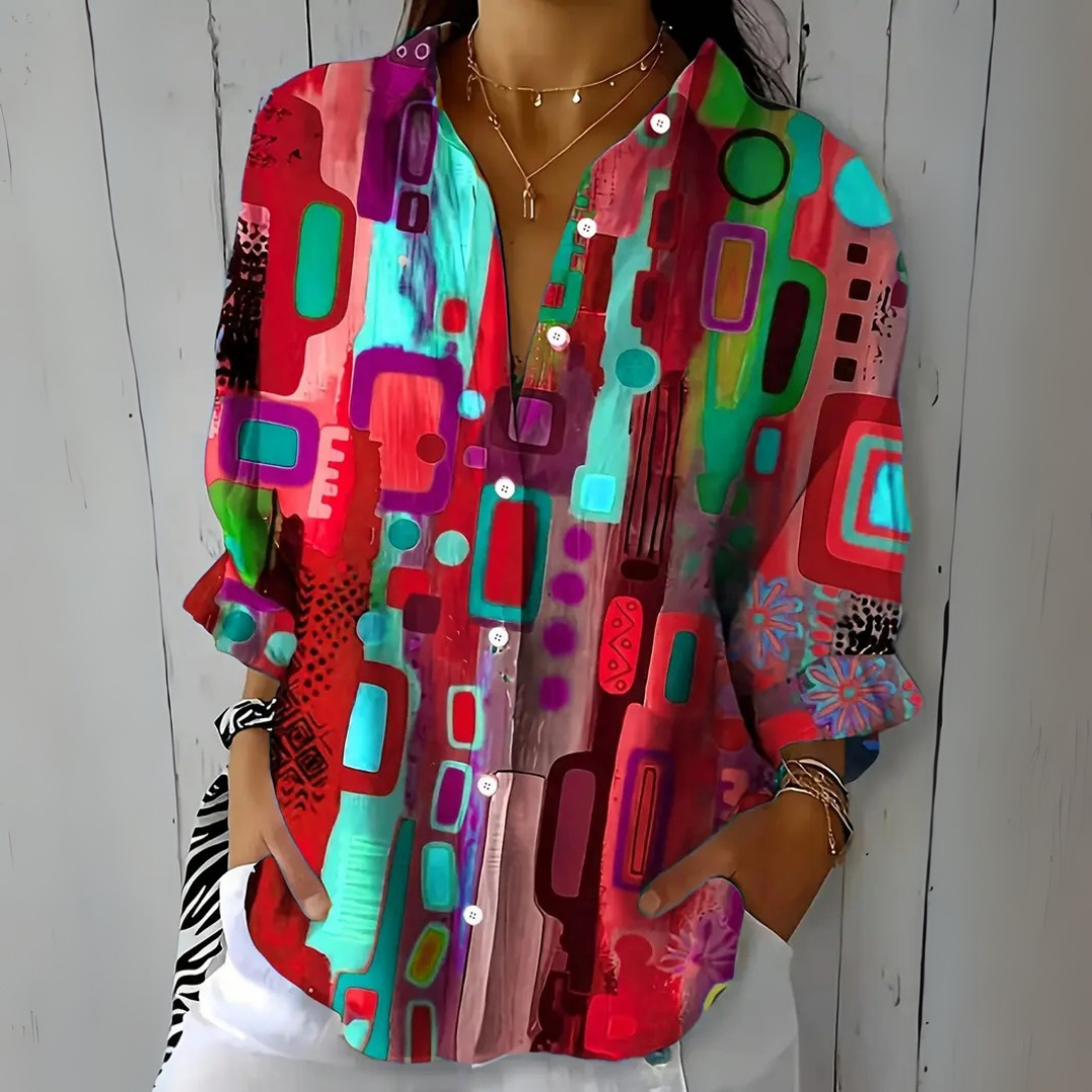 Ximena | Blusa artística vibrante de botones
