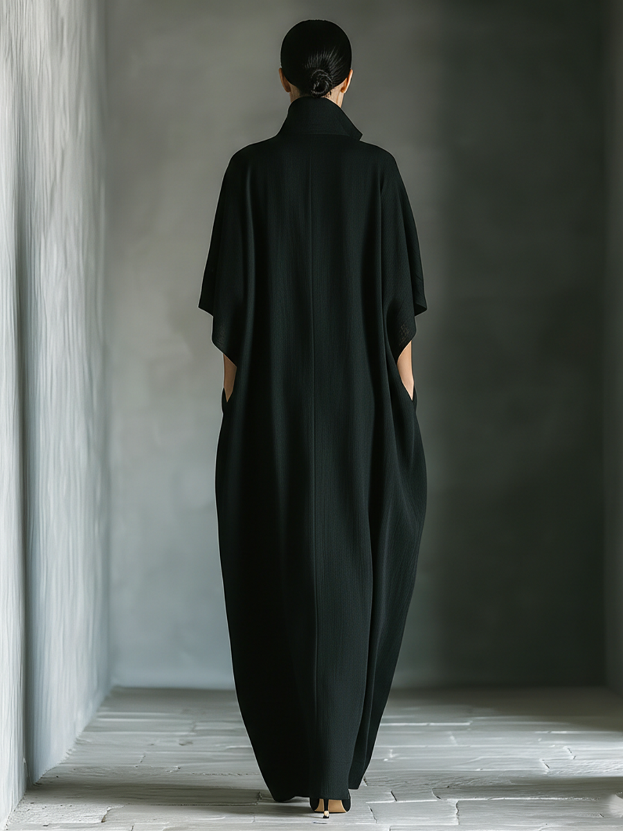 Constanza | Maxivestido Negro con Manga Kimono y Escote en V