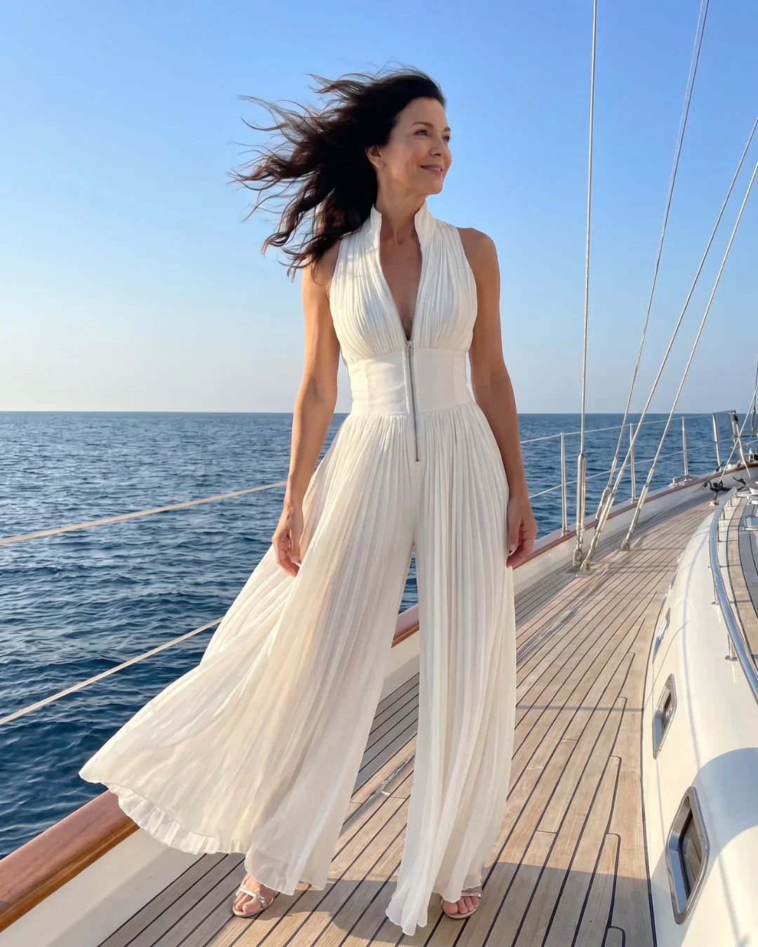 Marta | Mono blanco de gasa con escote en V