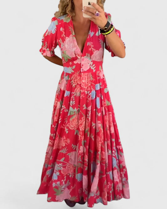 Montse | Vestido floral elegante con escote en pico