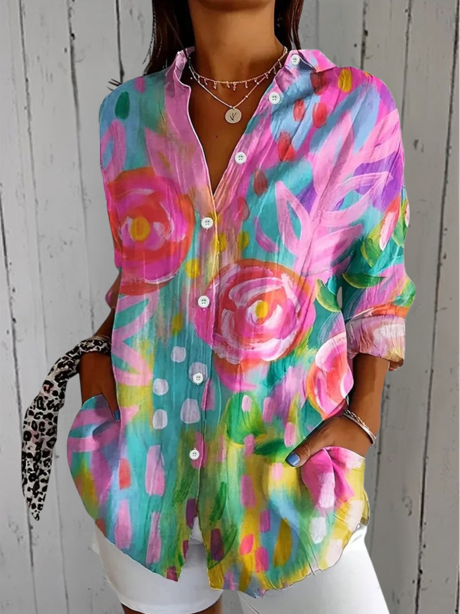 Vera | Blusa artística vibrante de botones