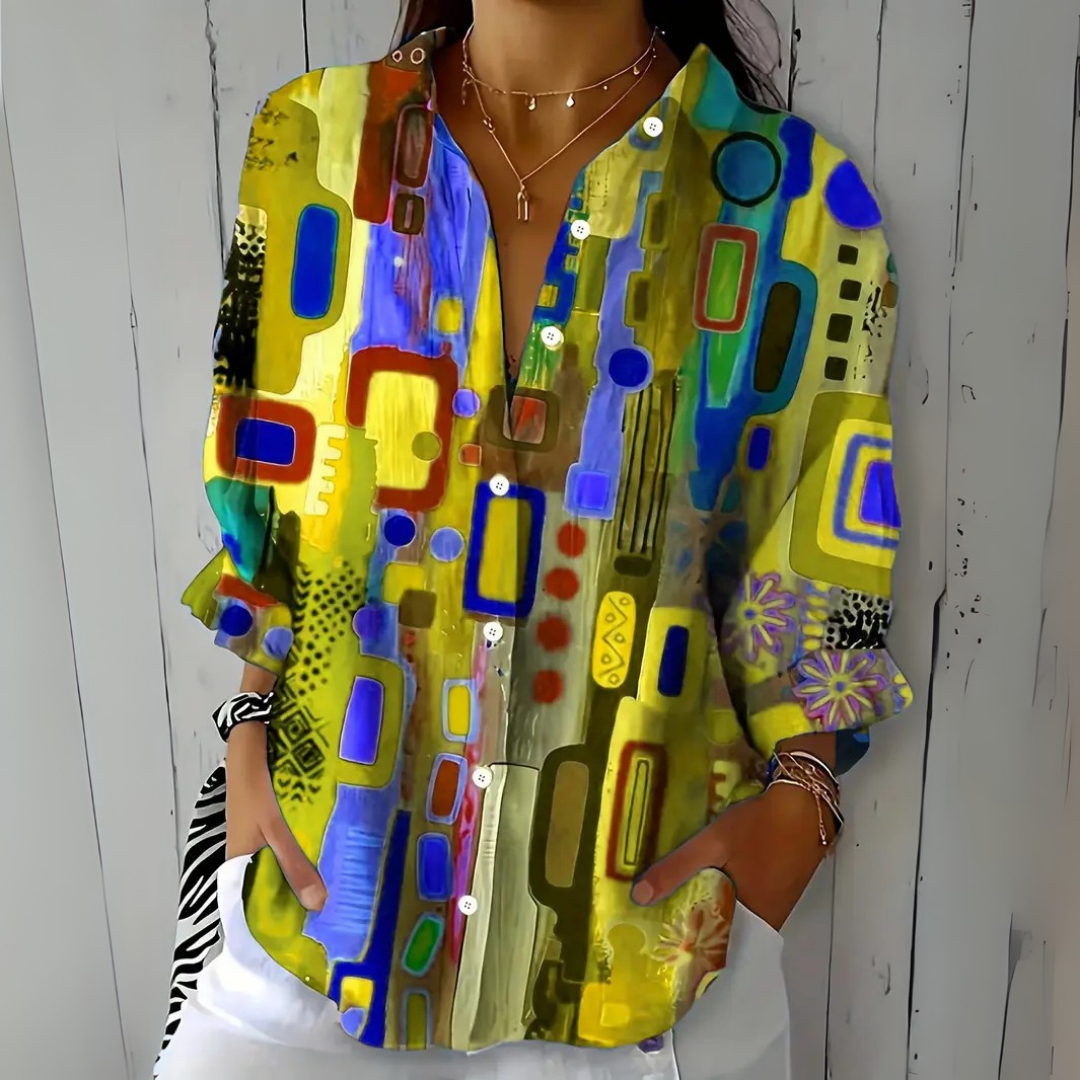 Ximena | Blusa artística vibrante de botones