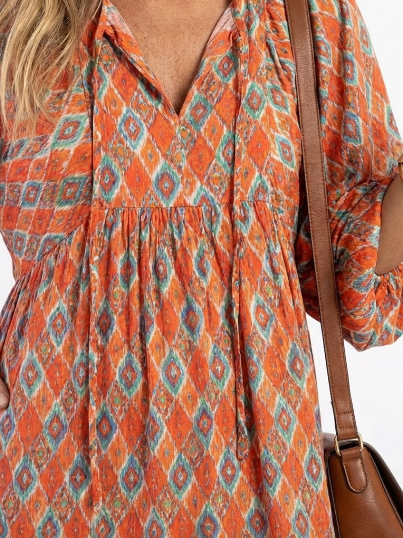 Cloe | Vestido Midi Geométrico con Volantes
