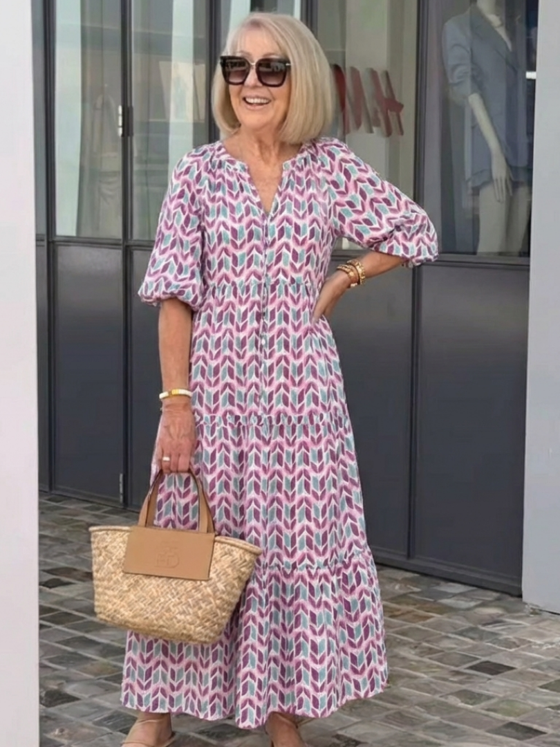 Paloma | Vestido Midi Geométrico con Volantes