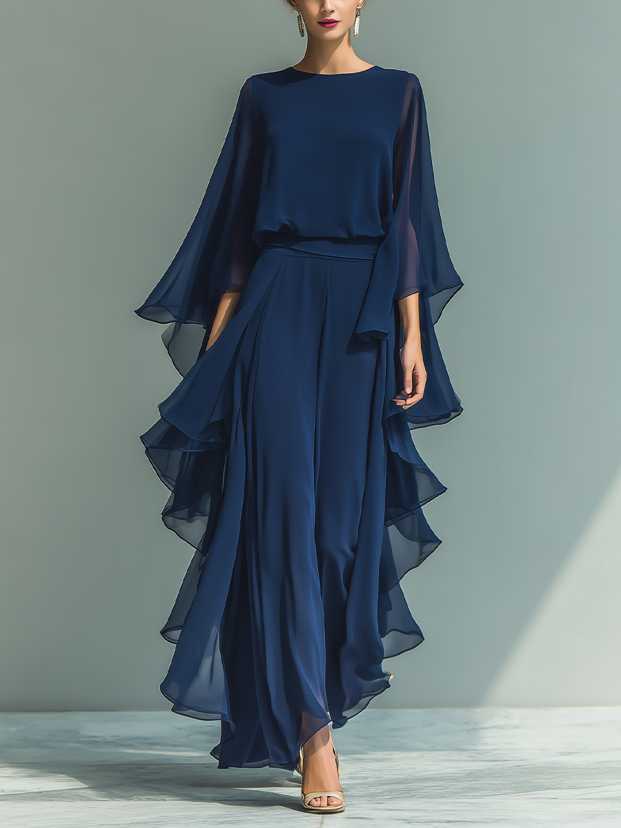 Inés | Conjunto de top y pantalón en gasa azul marino
