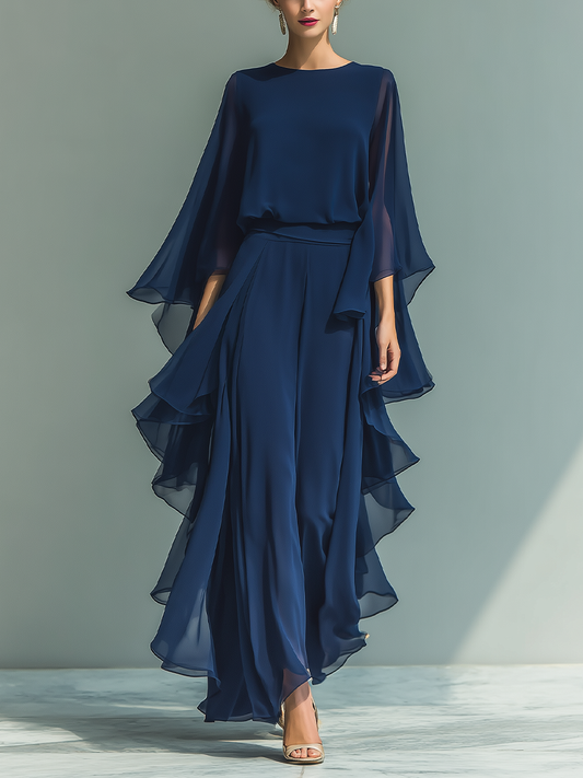 Inés | Conjunto de top y pantalón en gasa azul marino