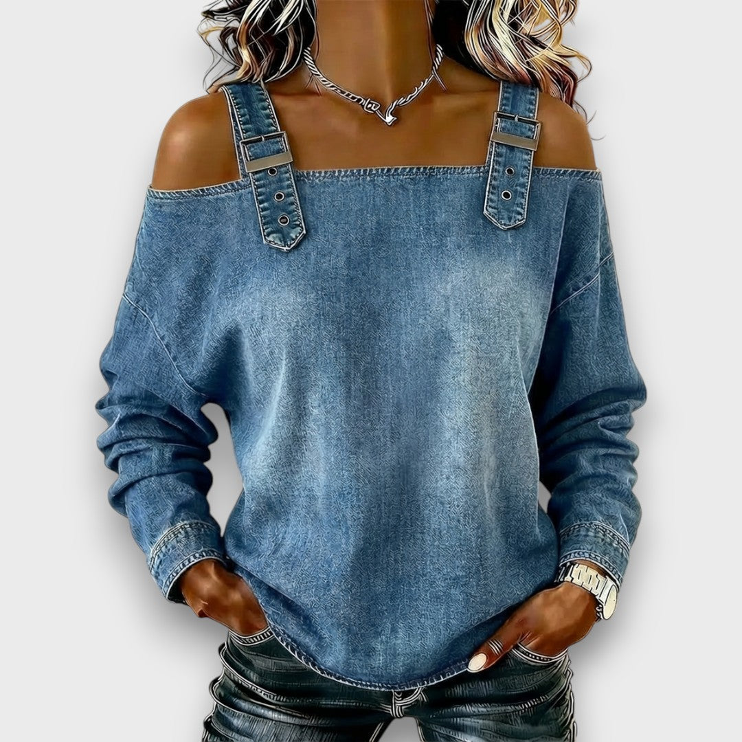 Olivia | Top vaquero de hombros descubiertos