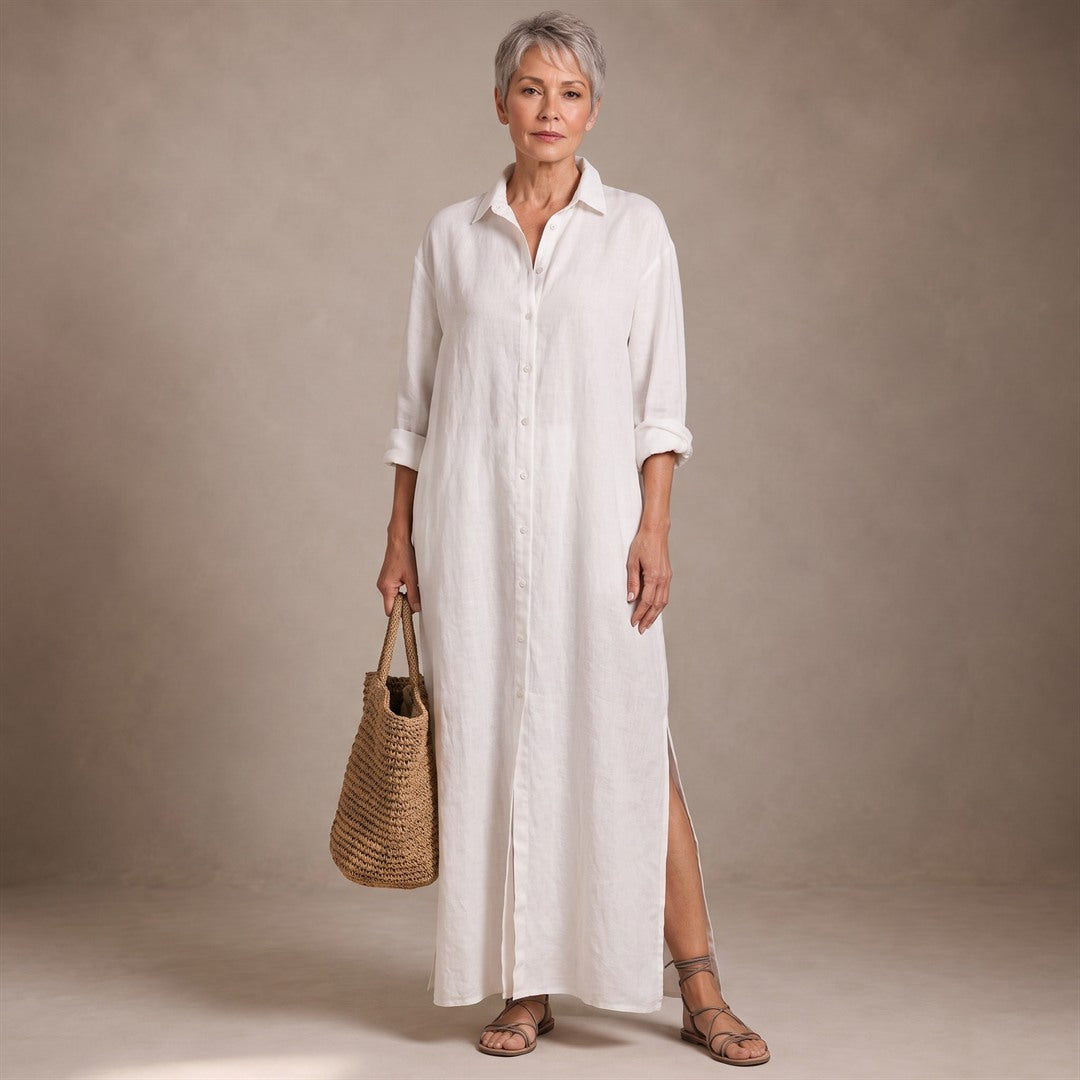 Celia | Vestido Maxi Negro Amplio con Botones