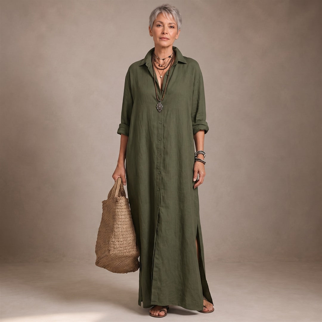 Celia | Vestido Maxi Negro Amplio con Botones