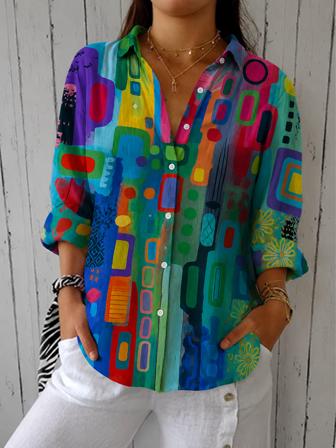 Ximena | Blusa artística vibrante de botones