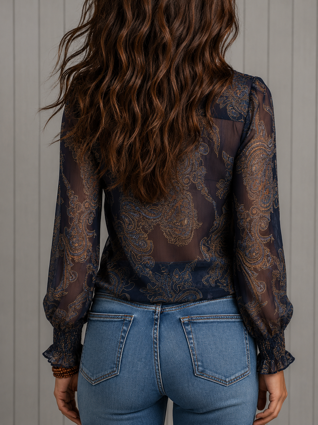 Amaia | Blusa de gasa paisley barroco con volantes y cremallera