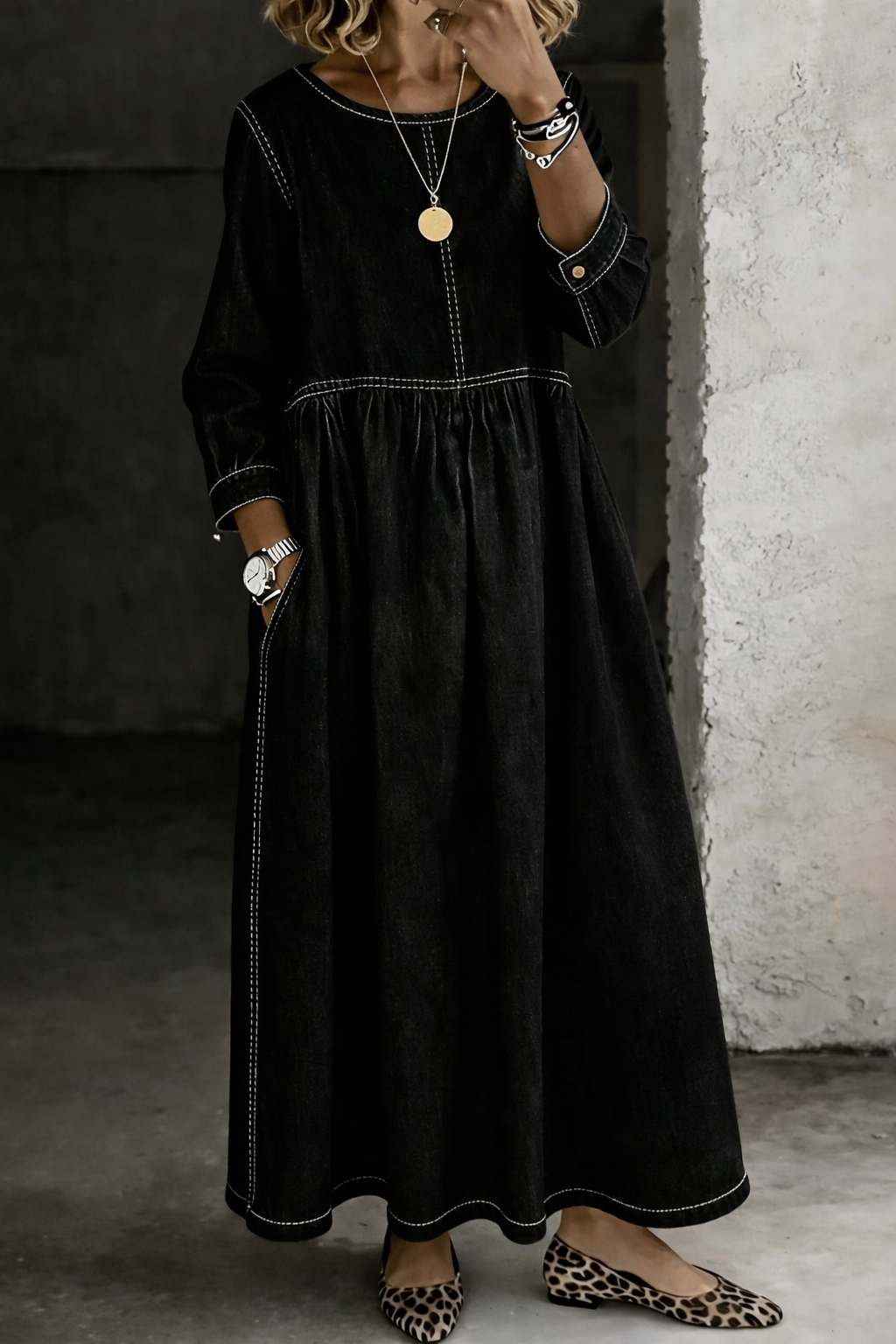 Marisol | Vestido vaquero de manga larga y cuello redondo
