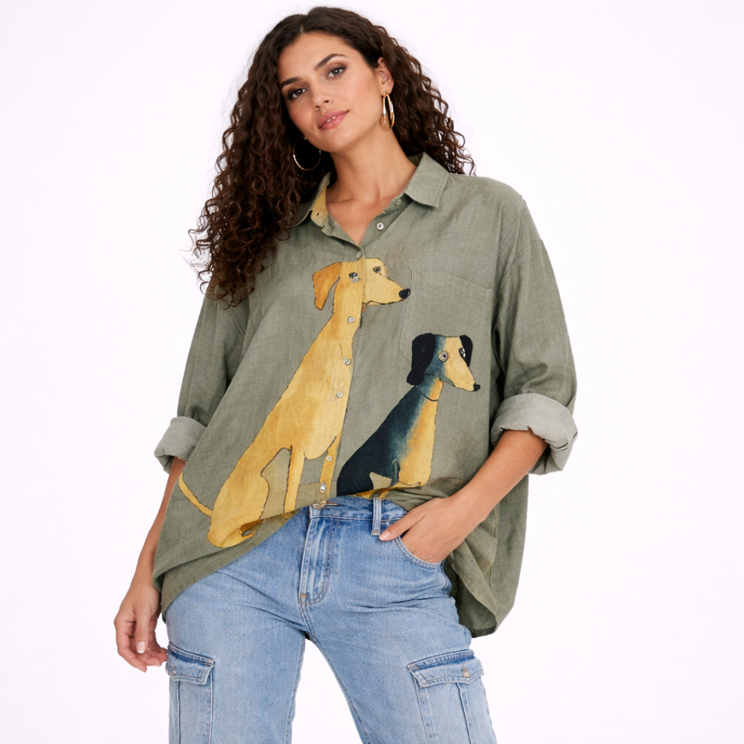 Palmira Blusa atemporal de lino estampada