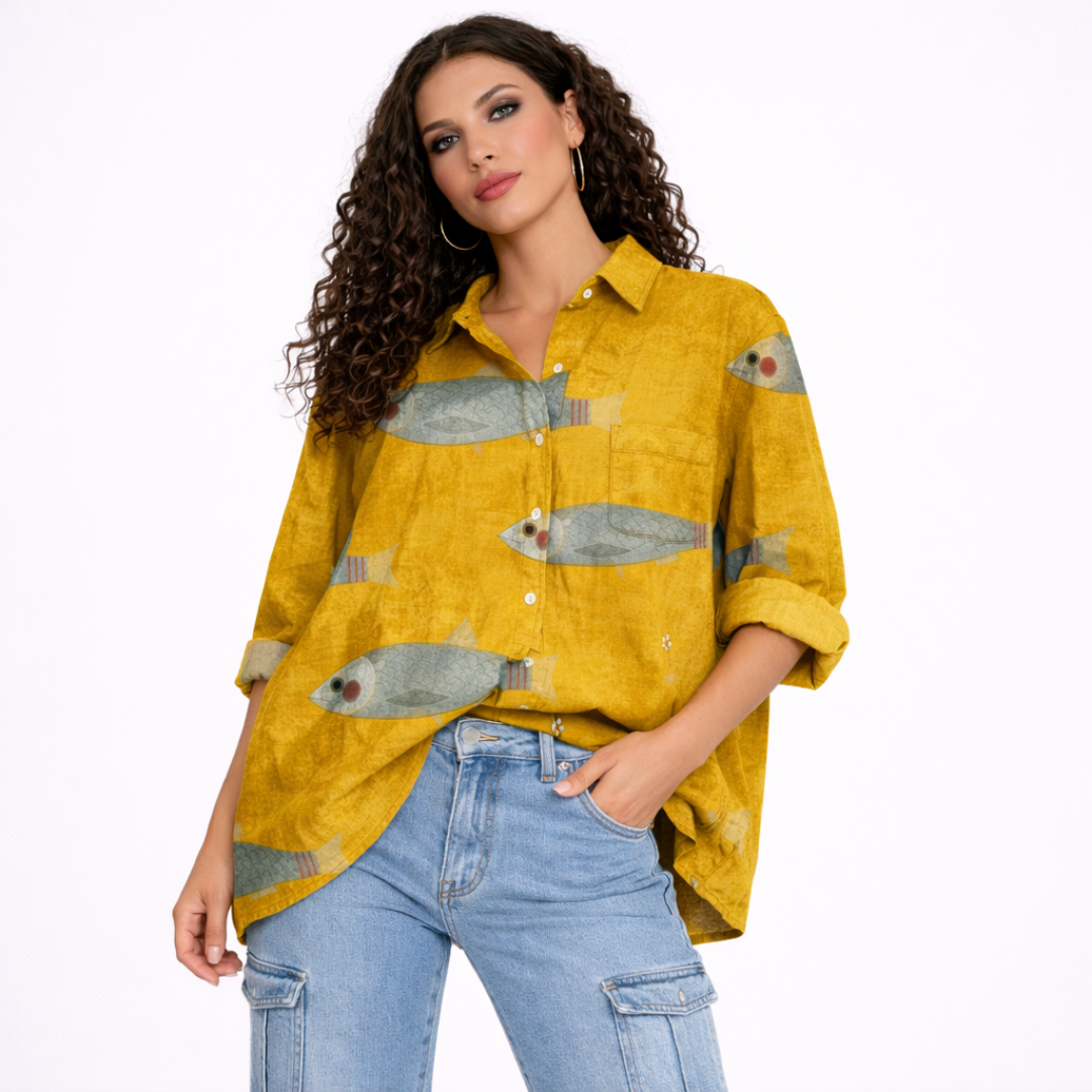 Palmira Blusa atemporal de lino estampada