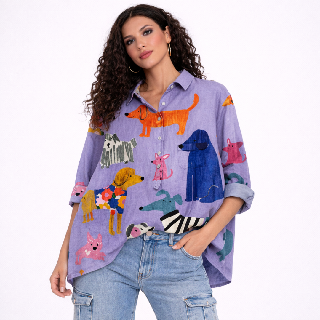 Palmira Blusa atemporal de lino estampada