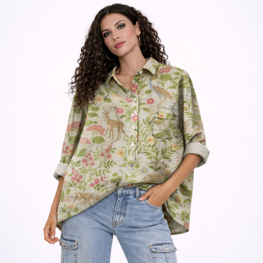 Palmira Blusa atemporal de lino estampada