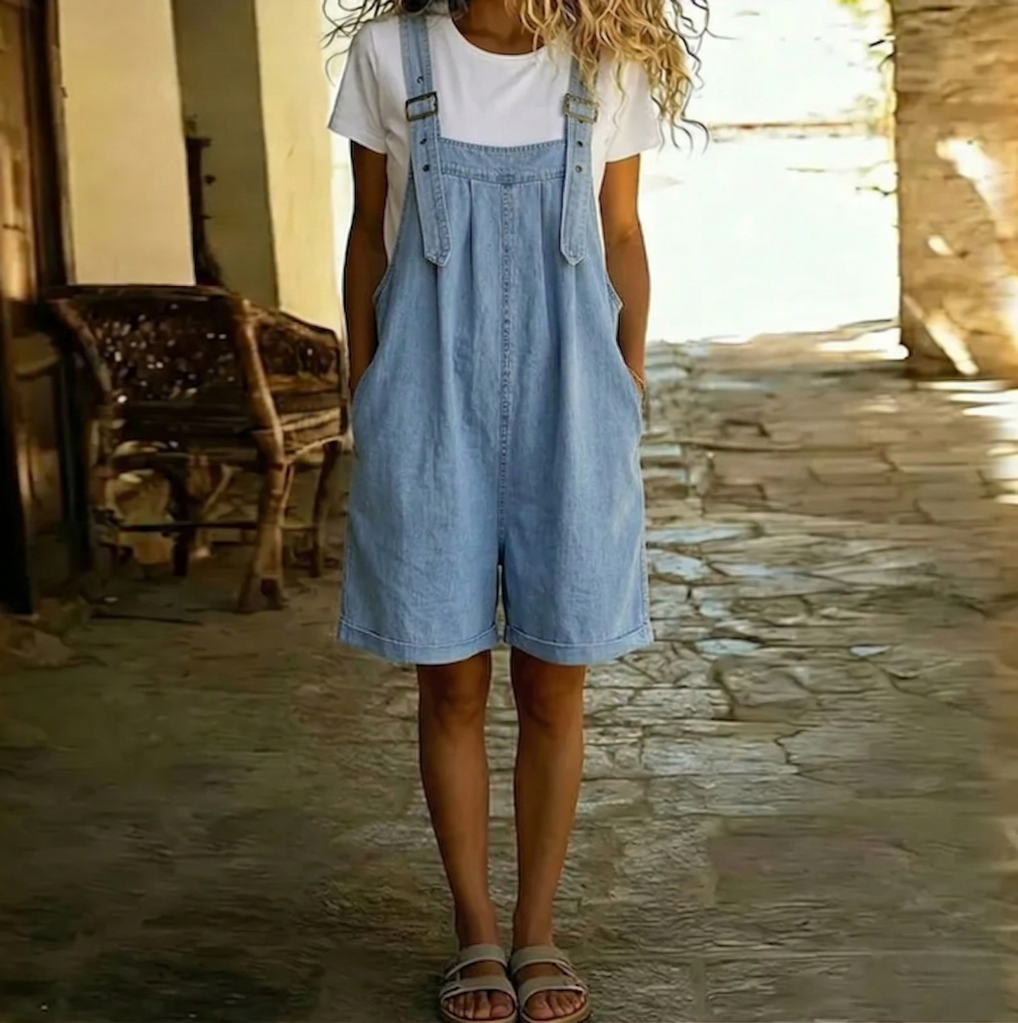 Miriam | Peto corto vaquero lavado vintage en azul claro
