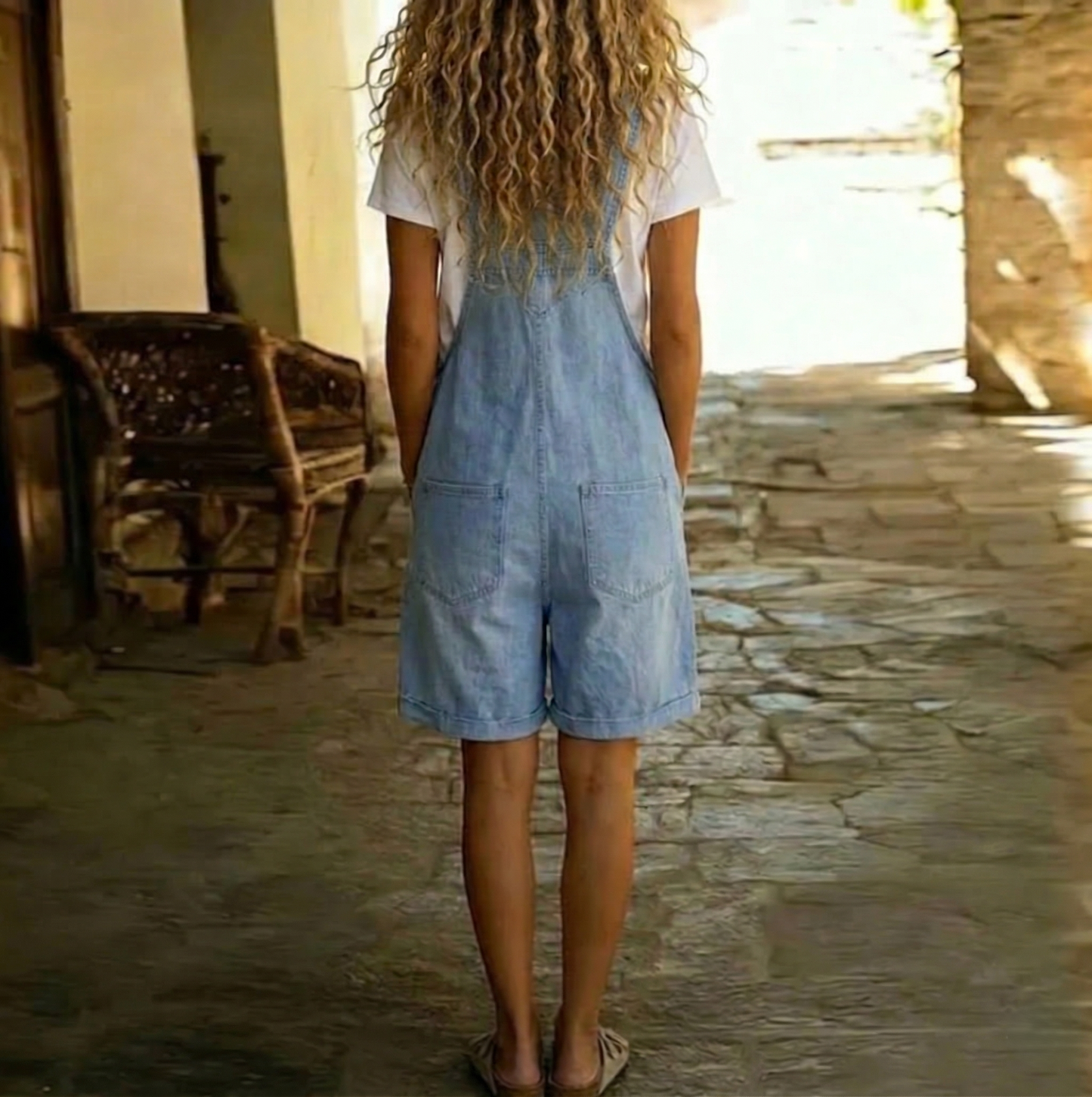 Miriam | Peto corto vaquero lavado vintage en azul claro