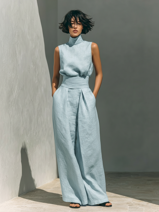 Elsa | Conjunto de algodón y lino con blusa sin mangas y pantalón ancho