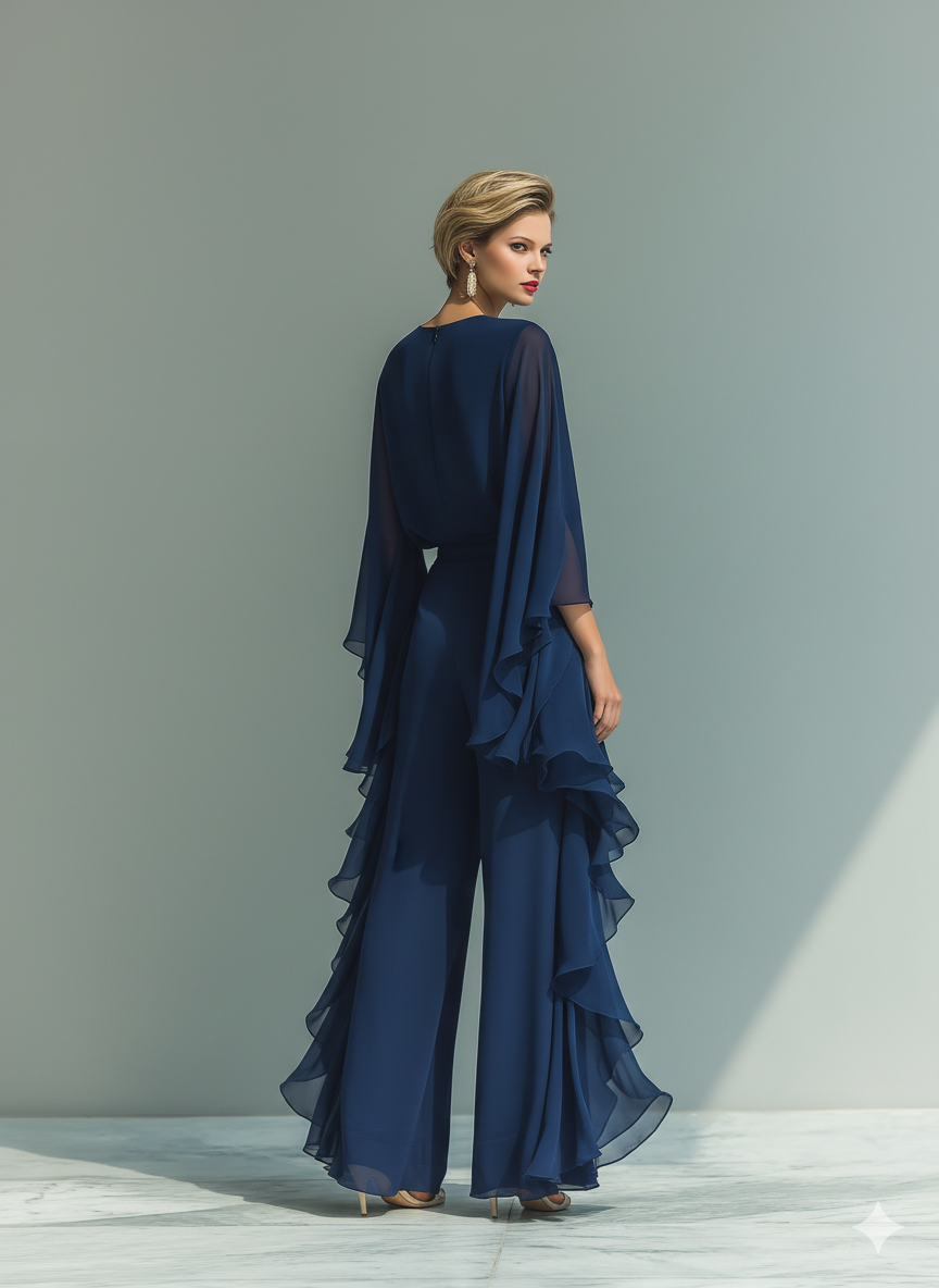 Inés | Conjunto de top y pantalón en gasa azul marino