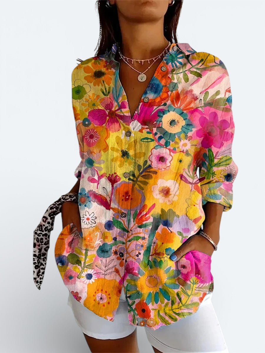 Paloma | Blusa artística vibrante de botones