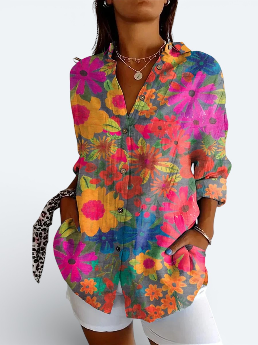 Paloma | Blusa artística vibrante de botones