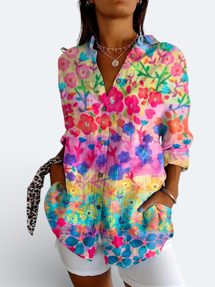 Paloma | Blusa artística vibrante de botones