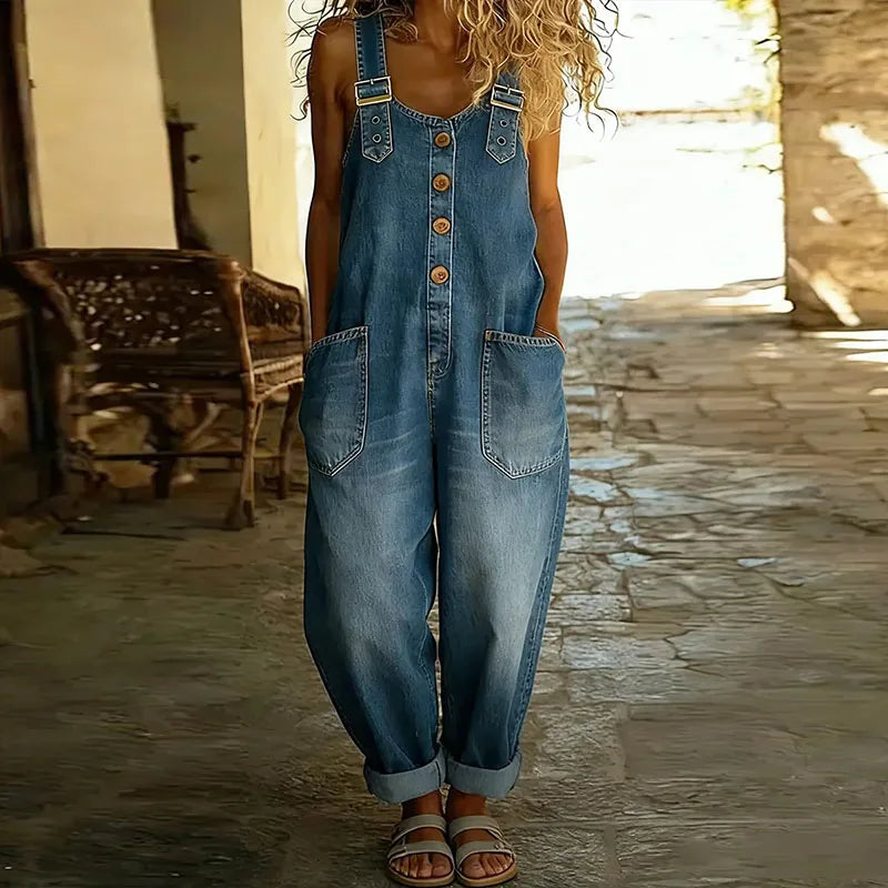Mara | Peto vaquero vintage en algodón suave con tirantes ajustables