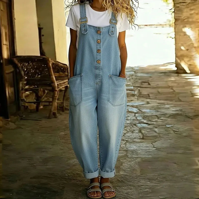 Mara | Peto vaquero vintage en algodón suave con tirantes ajustables