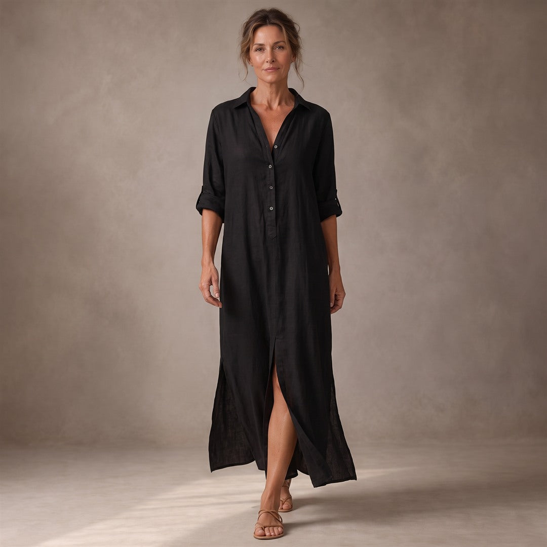 Soline | Vestido Largo Negro con Botones