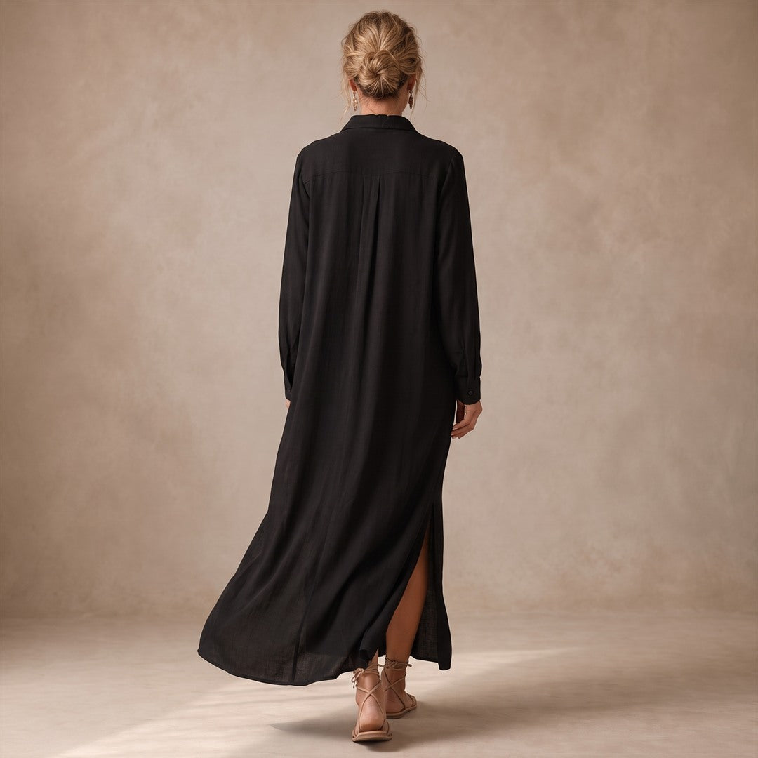 Soline | Vestido Largo Negro con Botones