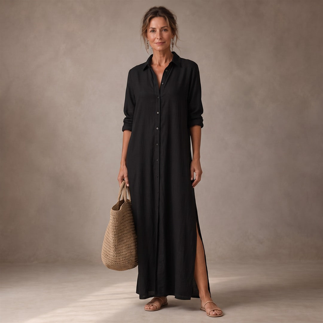 Soline | Vestido Largo Negro con Botones