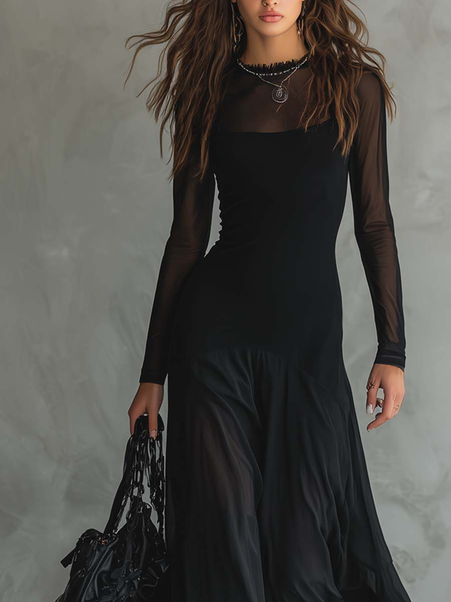 Nerea ¦ Vestido largo de corte holgado en tul negro