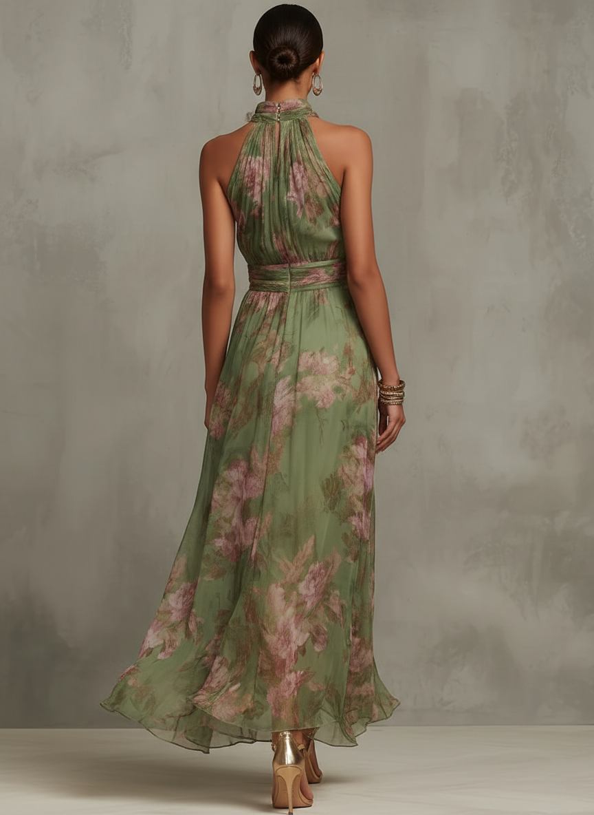 Miriam | Maxivestido Halter Floral Elegante