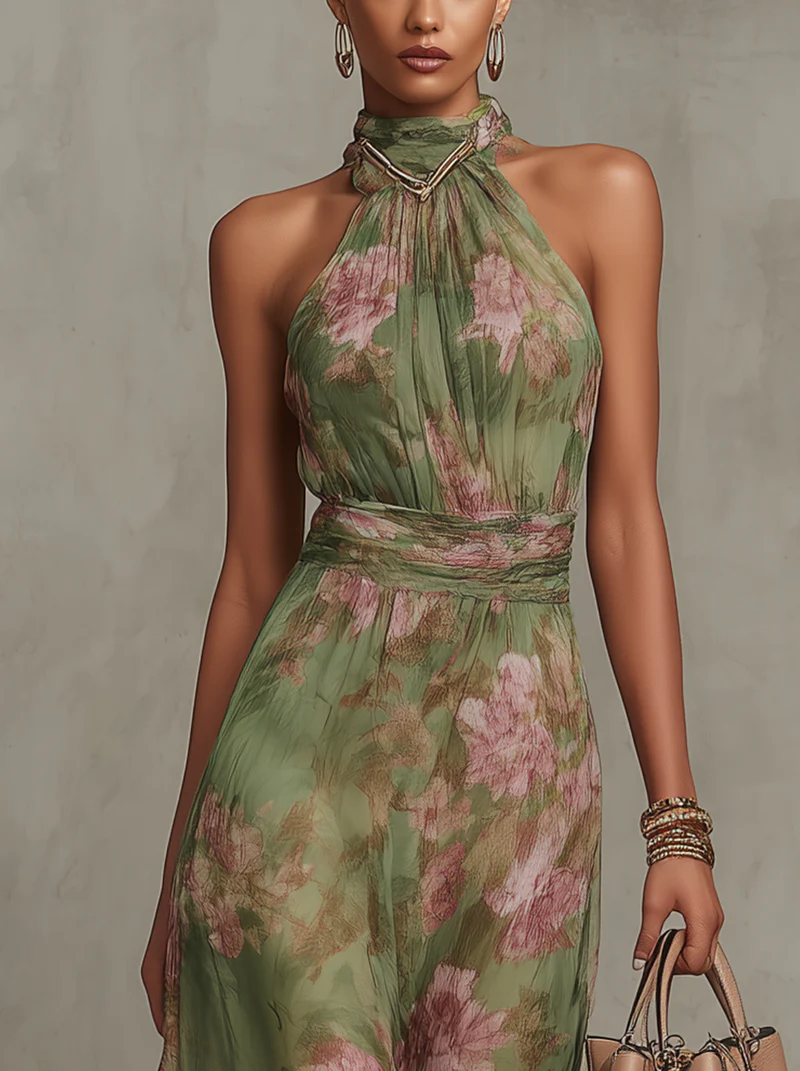 Miriam | Maxivestido Halter Floral Elegante